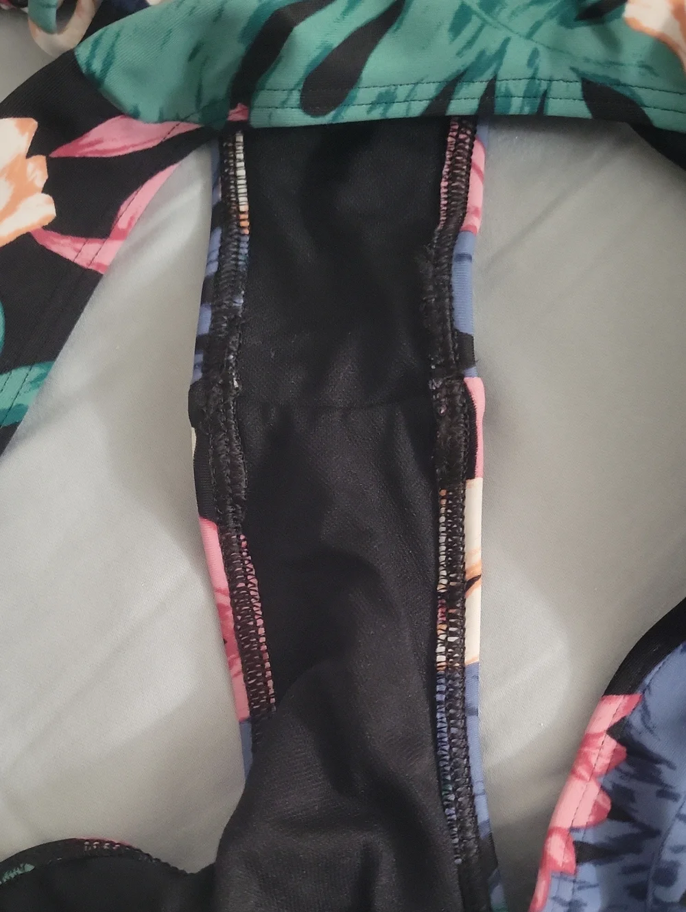 Hollister Tropical Print Bikini Top - Black, Green, Pink Size XS